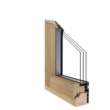 Serramento legno interno e alluminio applicato esterno - triplo vetro.